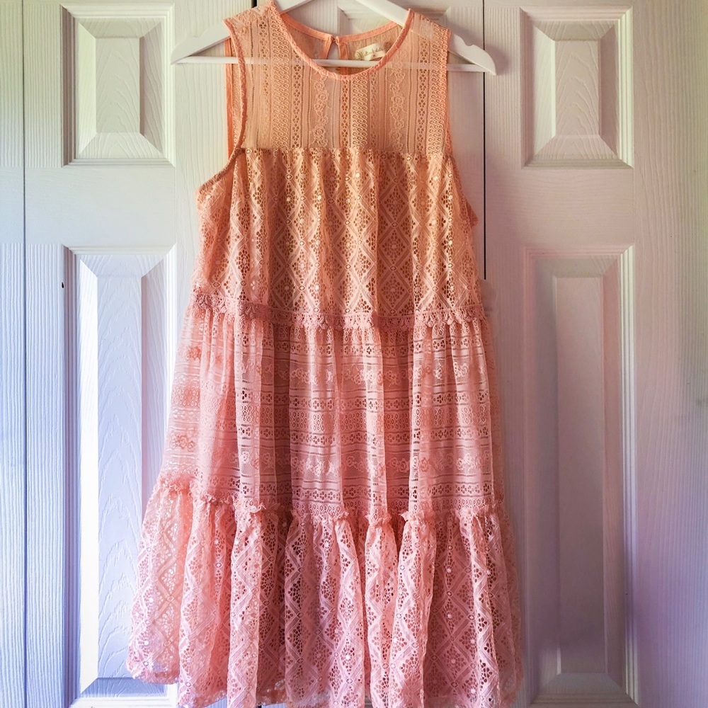 Altar’d State M tiered ruffle dress - PEACH